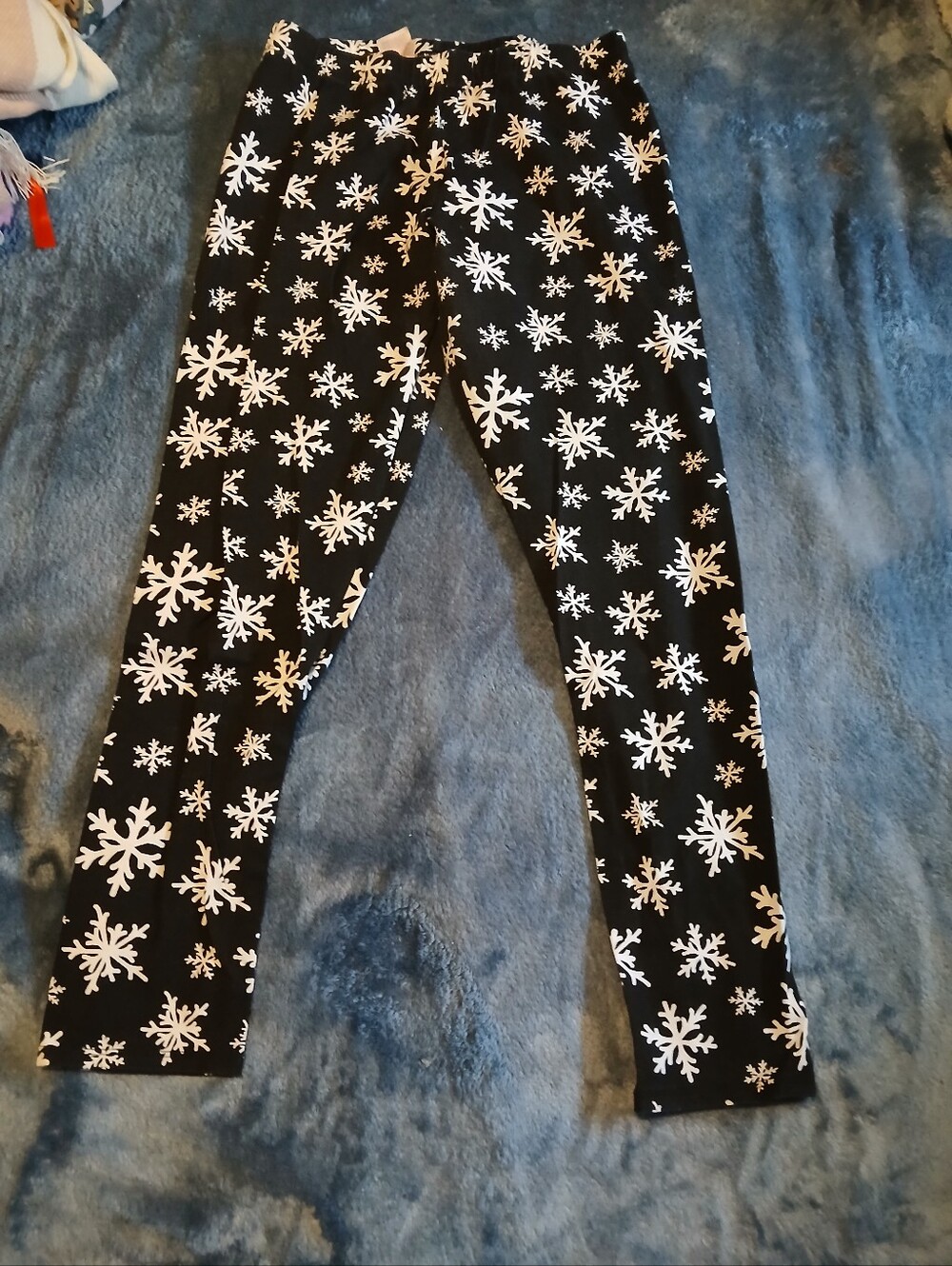 No Boundaries Black Leggings with White Snowflake Print